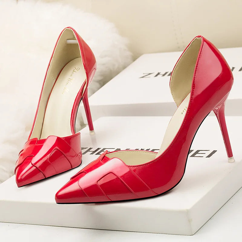 2025 New Fashion heels Patent Leather Cut-Out Heels Slimming Fashion Pumps in 8 Colors