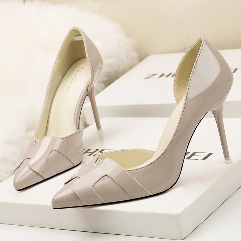 2025 New Fashion heels Patent Leather Cut-Out Heels Slimming Fashion Pumps in 8 Colors