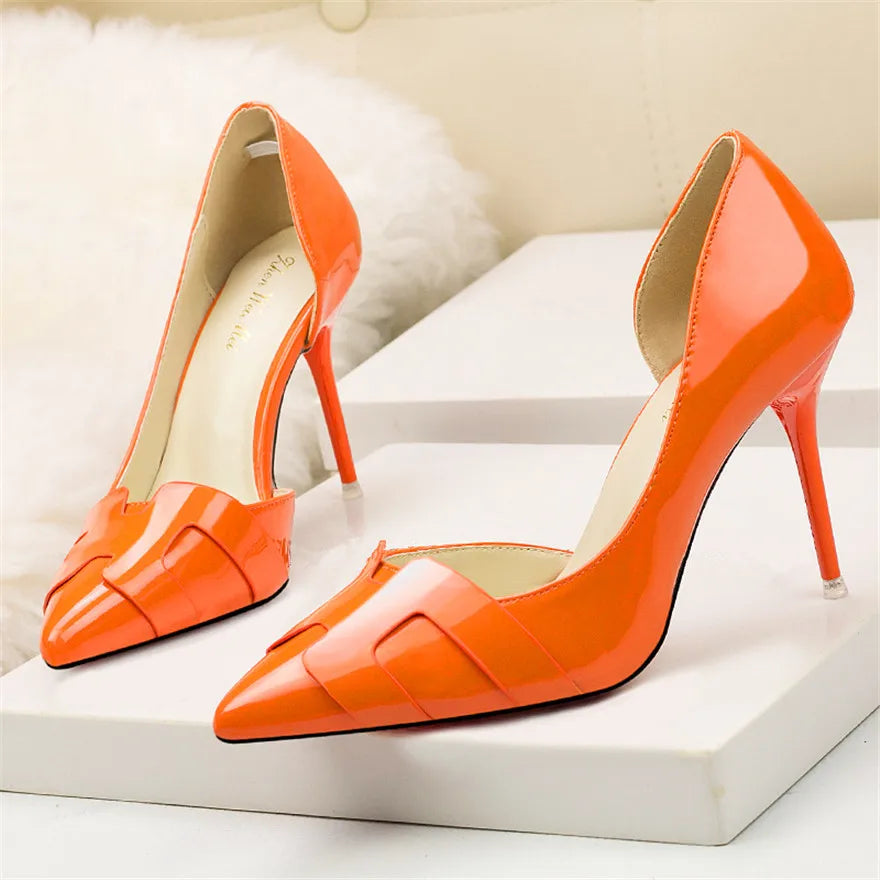 2025 New Fashion heels Patent Leather Cut-Out Heels Slimming Fashion Pumps in 8 Colors
