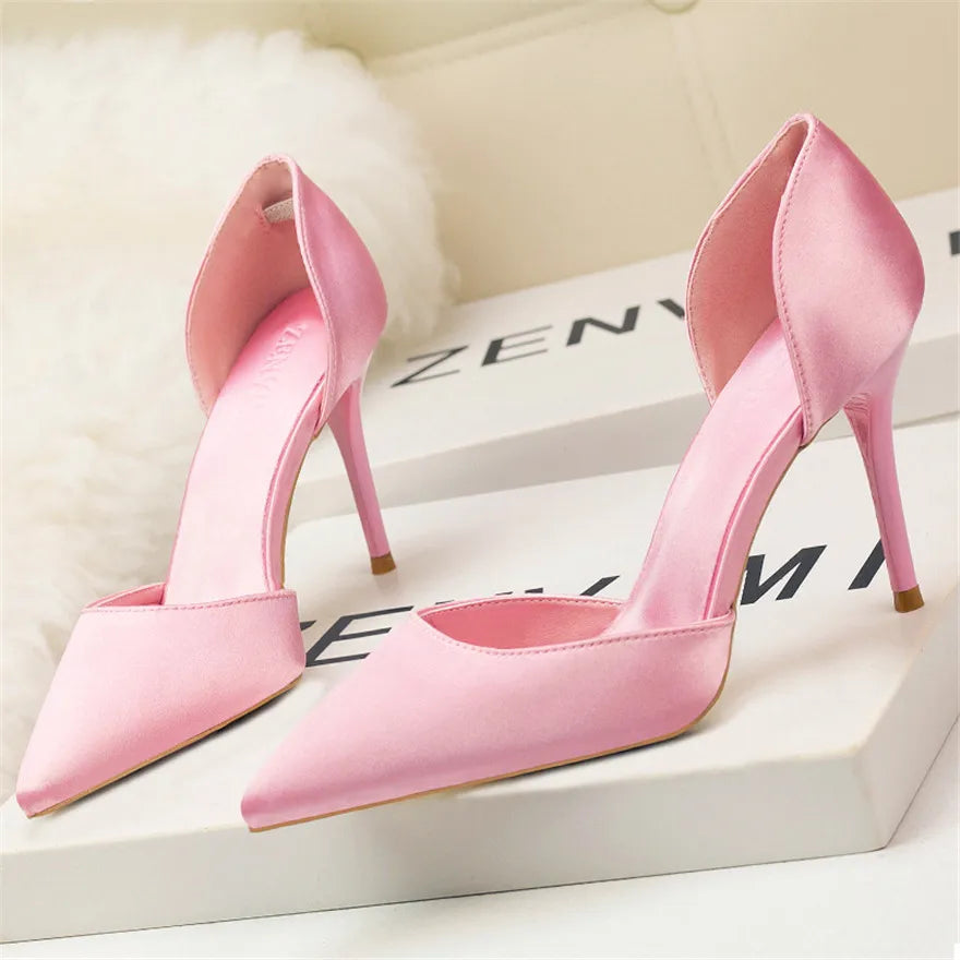 2025 Korean Silk High Heels Elegant Hollow Sandals for Summer Office Ladies Shoes