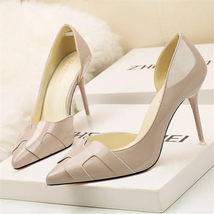 2025 New Fashion heels Patent Leather Cut-Out Heels Slimming Fashion Pumps in 8 Colors