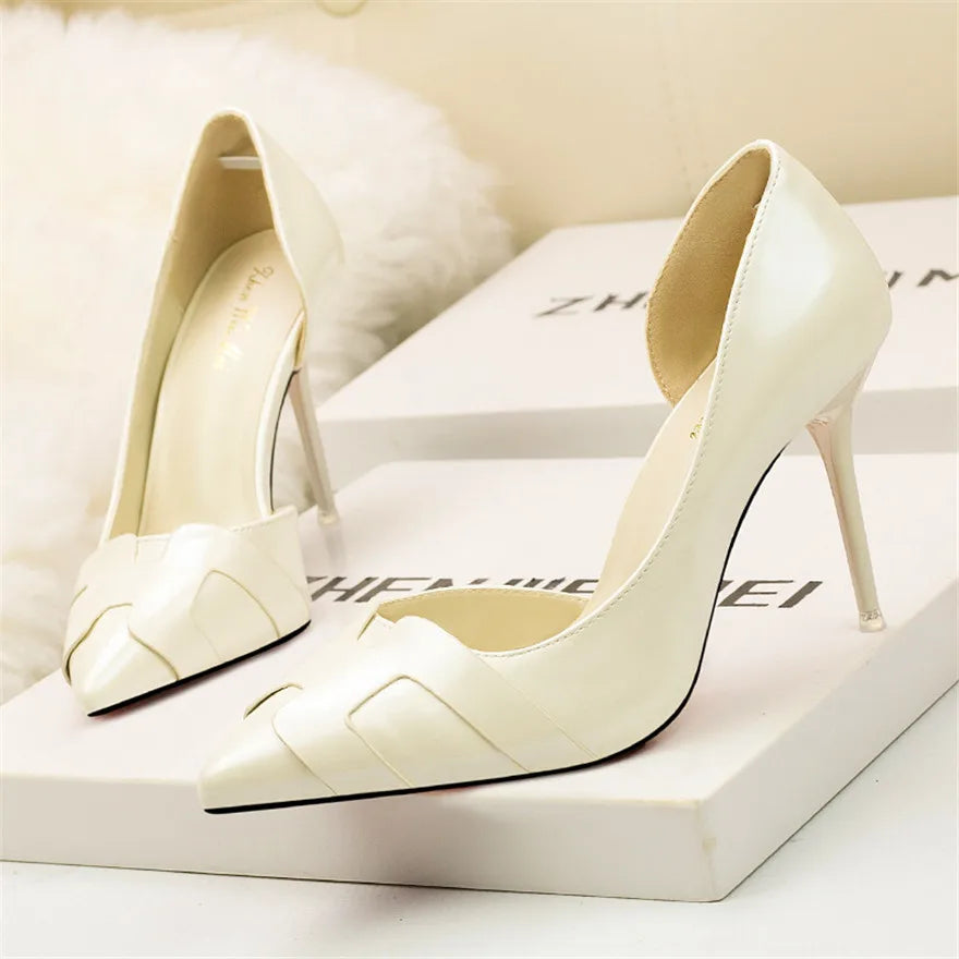 2025 New Fashion heels Patent Leather Cut-Out Heels Slimming Fashion Pumps in 8 Colors