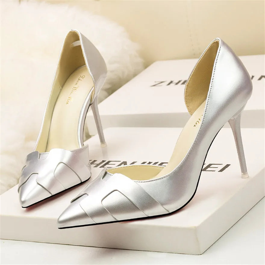 2025 New Fashion heels Patent Leather Cut-Out Heels Slimming Fashion Pumps in 8 Colors