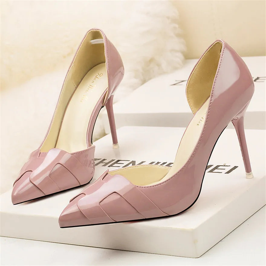 2025 New Fashion heels Patent Leather Cut-Out Heels Slimming Fashion Pumps in 8 Colors