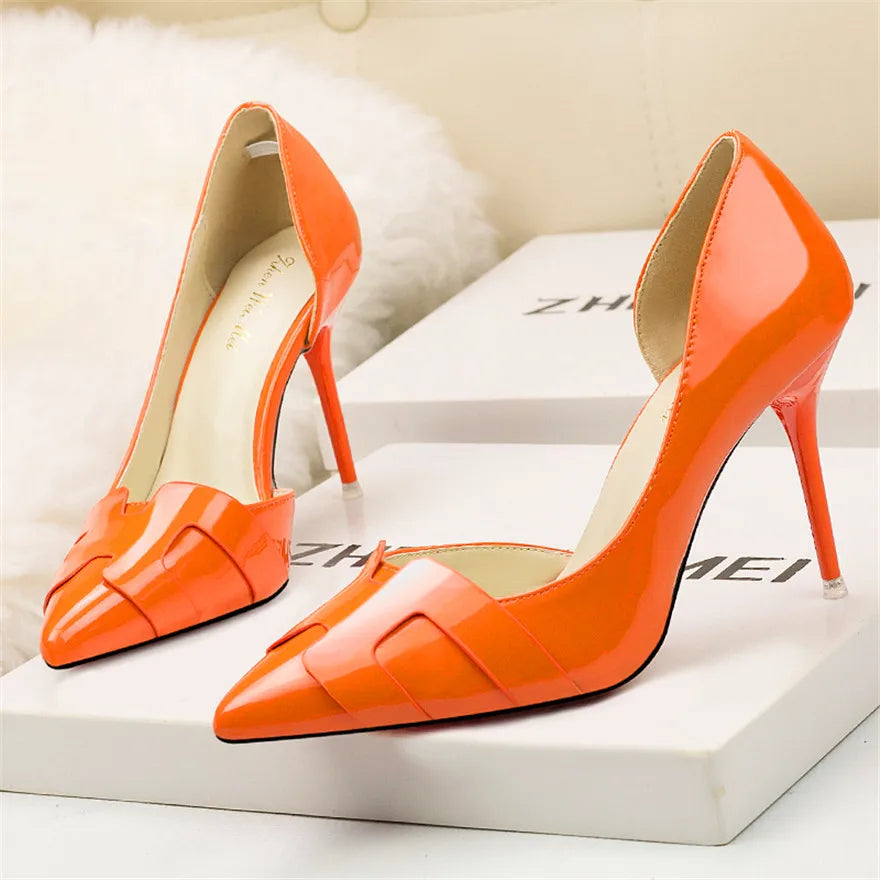 2025 New Fashion heels Patent Leather Cut-Out Heels Slimming Fashion Pumps in 8 Colors