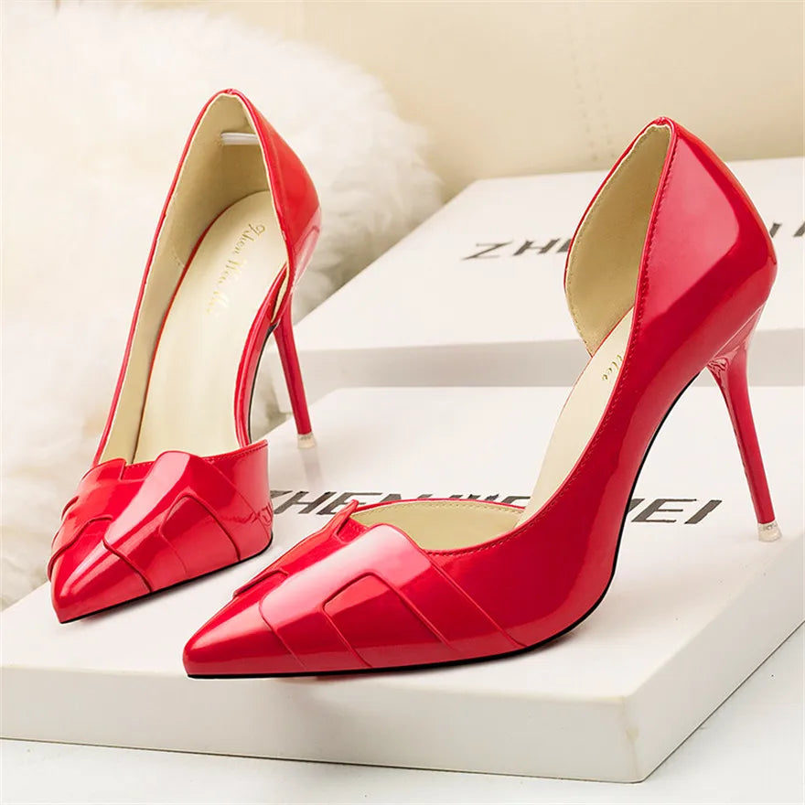 2025 New Fashion heels Patent Leather Cut-Out Heels Slimming Fashion Pumps in 8 Colors