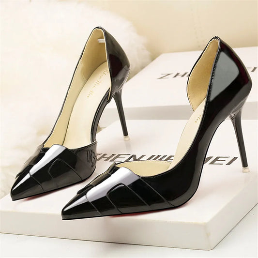 2025 New Fashion heels Patent Leather Cut-Out Heels Slimming Fashion Pumps in 8 Colors