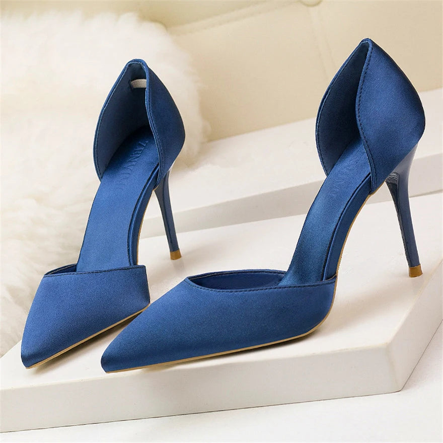 2025 Korean Silk High Heels Elegant Hollow Sandals for Summer Office Ladies Shoes