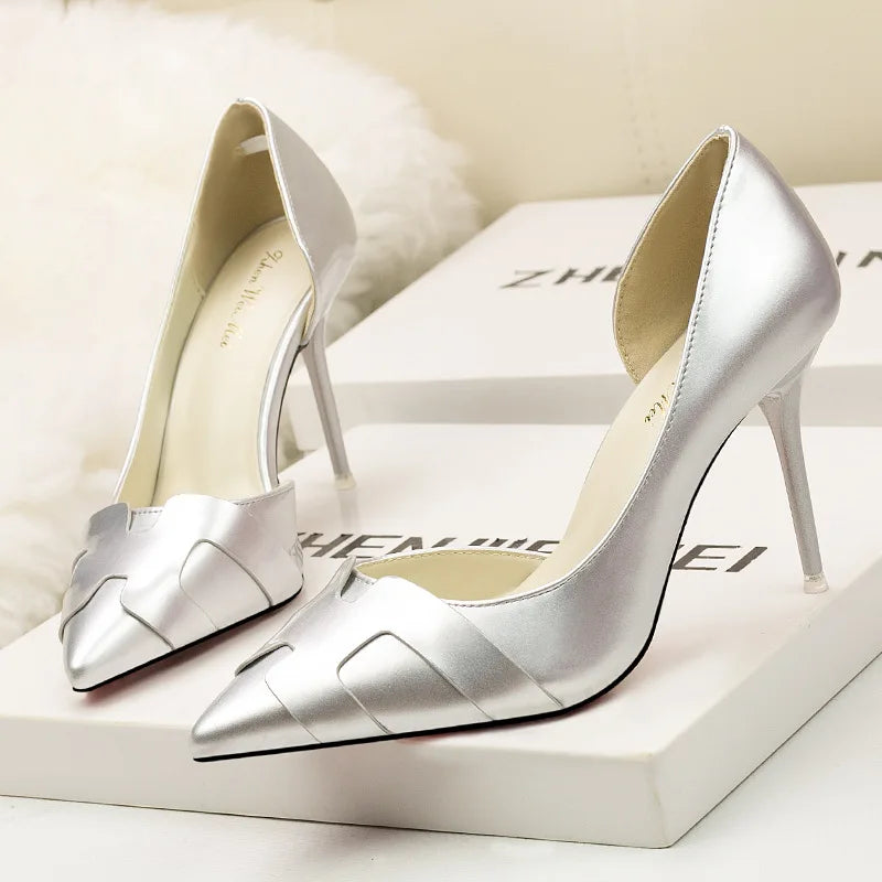 2025 New Fashion heels Patent Leather Cut-Out Heels Slimming Fashion Pumps in 8 Colors