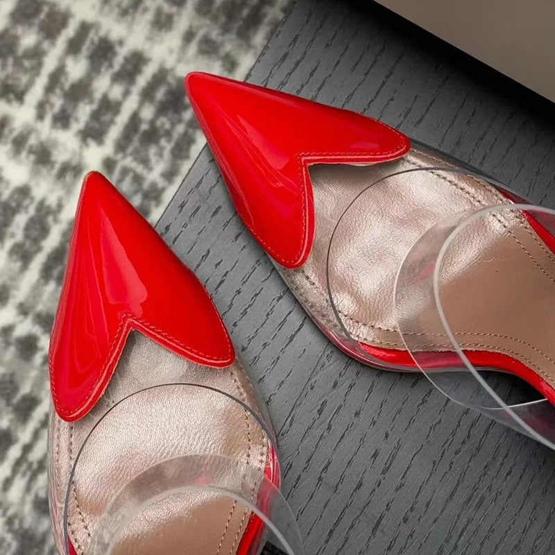 Star-Style Transparent PVC Heels – Mixed-Color Pointed Toe Slingback Mules for Party & Prom high heels