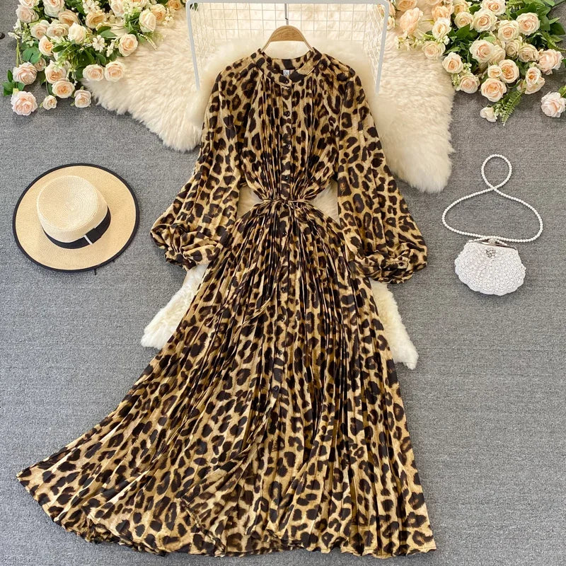Boho Floral Chiffon Midi Dress Puff Sleeve, Lace-Up Waist, Beach Style for Women
