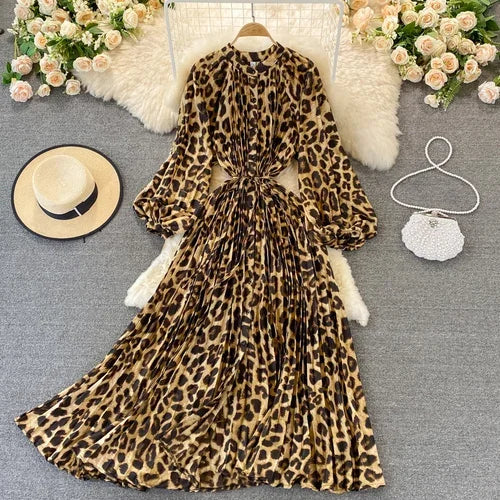 Boho Floral Chiffon Midi Dress Puff Sleeve, Lace-Up Waist, Beach Style for Women