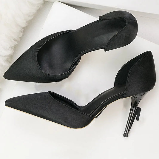 2025 Korean Silk High Heels Elegant Hollow Sandals for Summer Office Ladies Shoes