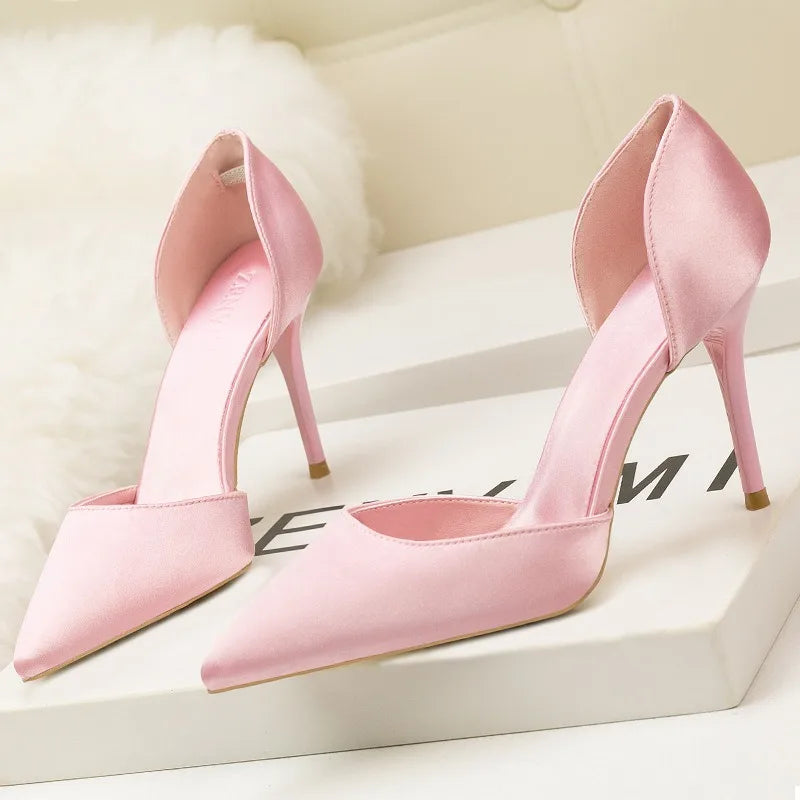 2025 Korean Silk High Heels Elegant Hollow Sandals for Summer Office Ladies Shoes
