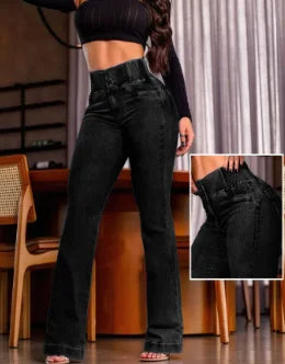 2025 Street Style Jeans Button Front & Shirred Back Comfort Fit
