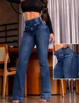 2025 Street Style Jeans Button Front & Shirred Back Comfort Fit