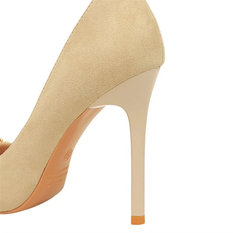 2025 New Styles Elegant Black Stilettos Pearl Detail & Hollow Side for Office or Party Heels