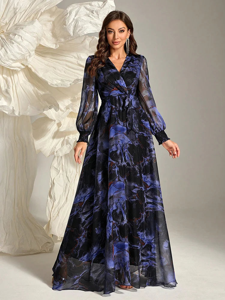 Women's Elegant Floral Wrap Dress TOLEEN 2024 Spring/Summer Belted Maxi with Long Sleeves