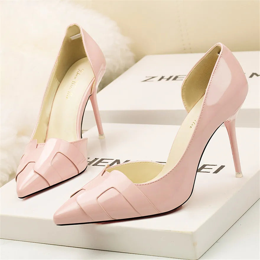 2025 New Fashion heels Patent Leather Cut-Out Heels Slimming Fashion Pumps in 8 Colors