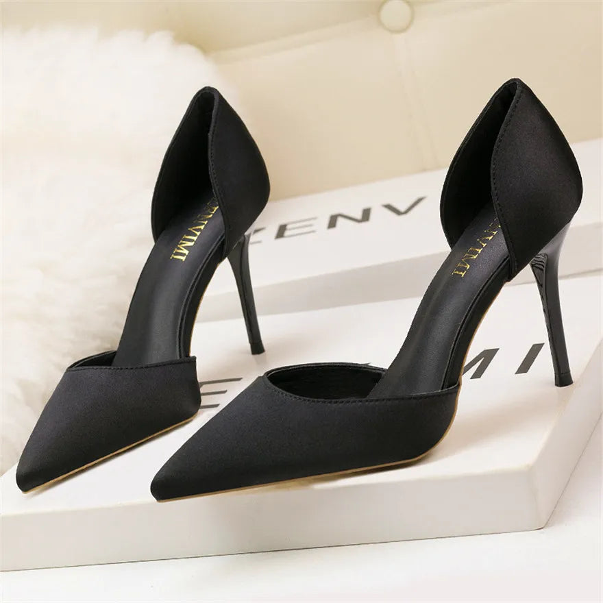 2025 Korean Silk High Heels Elegant Hollow Sandals for Summer Office Ladies Shoes