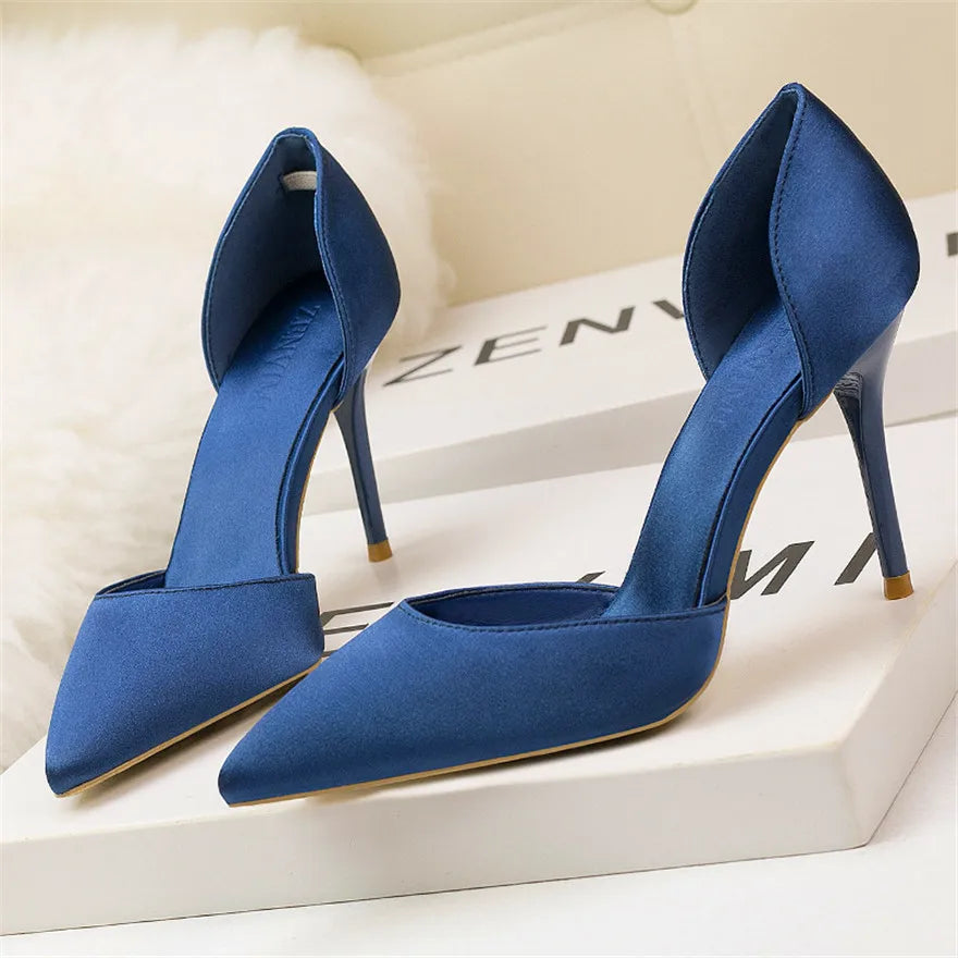 2025 Korean Silk High Heels Elegant Hollow Sandals for Summer Office Ladies Shoes