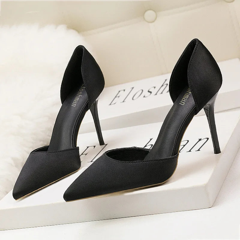 2025 Korean Silk High Heels Elegant Hollow Sandals for Summer Office Ladies Shoes