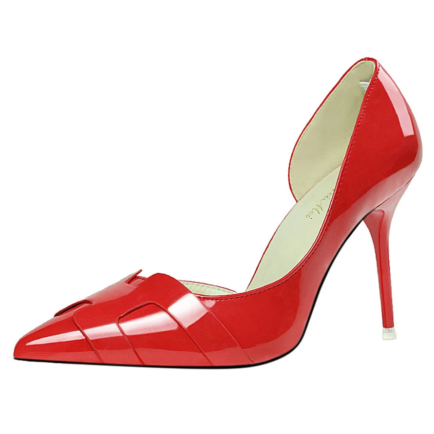 2025 New Fashion heels Patent Leather Cut-Out Heels Slimming Fashion Pumps in 8 Colors