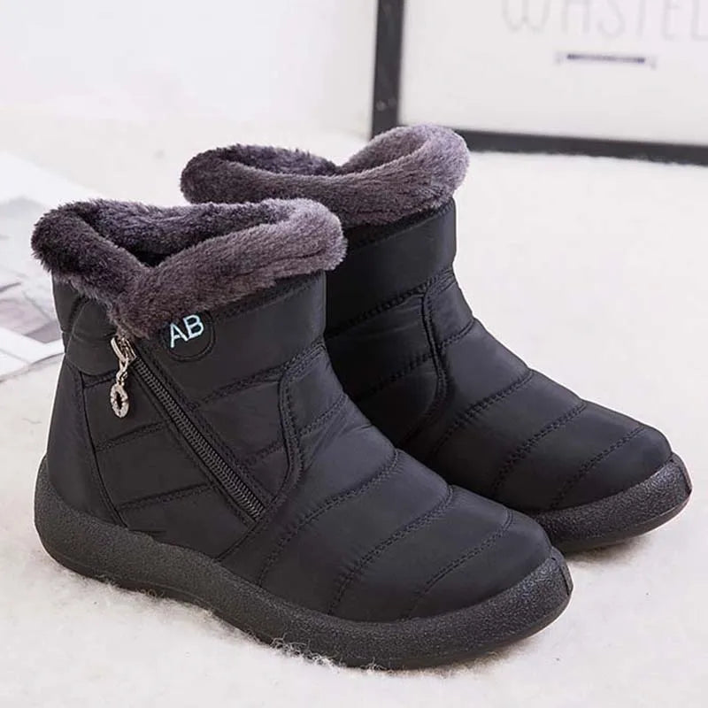 Cozy Waterproof Winter Boots for Women – Soft Fur & Zipper Design