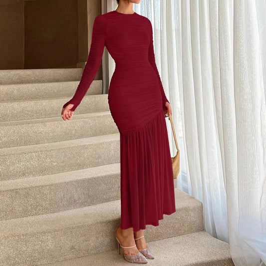 Mia Muse Women's Elegant Fringe Dress Crew Neck, Lettuce Trim, Perfect for Anniversaries