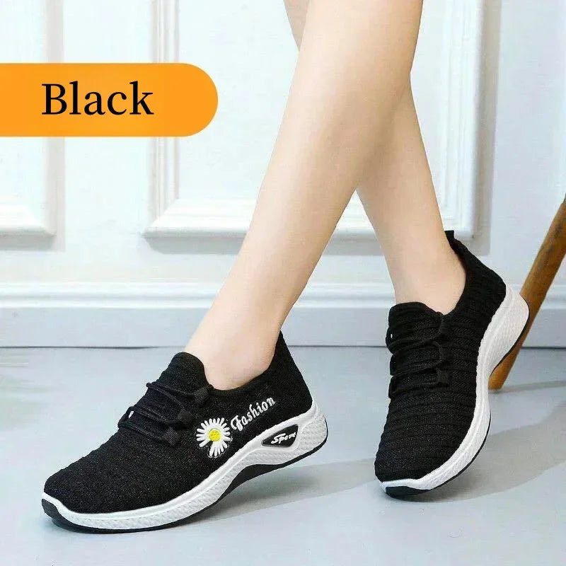Women's Casual Sneakers | Stylish Autumn Fly-Weave Walking Shoes with Daisy Design