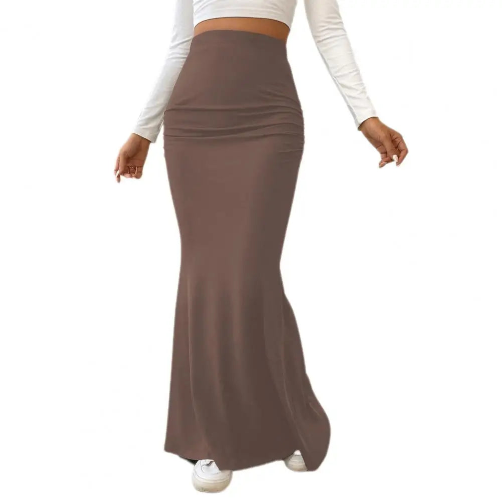 Solid Color High-Waist Maxi Skirt – Trendy & Flattering