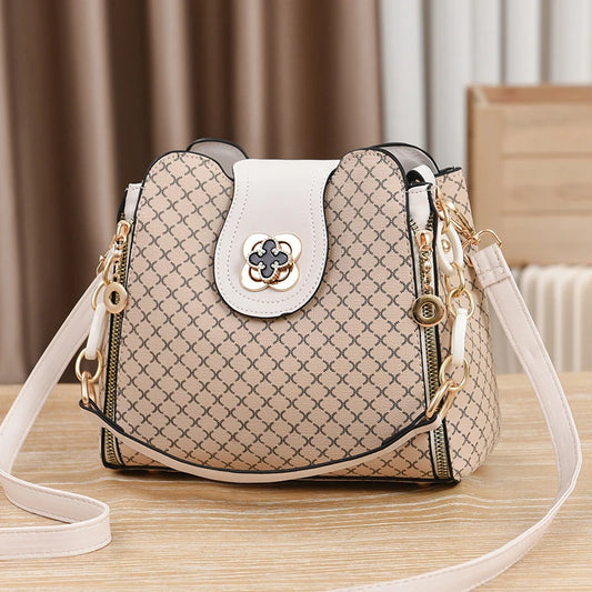 New Women Handbag Bag Luxury Check Print Bucket Shoulder Bag – Flip Top, Large Capacity Crossbody for Women