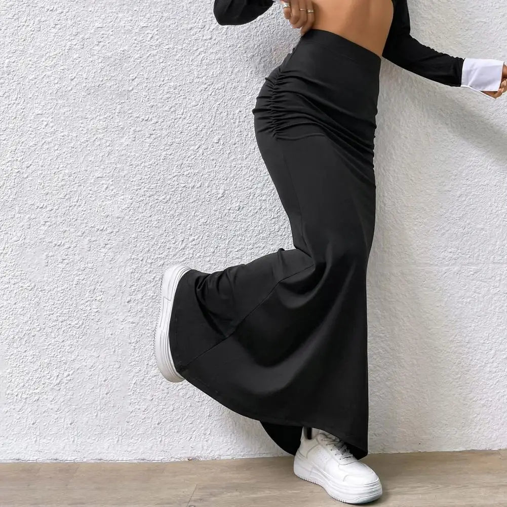 Solid Color High-Waist Maxi Skirt – Trendy & Flattering