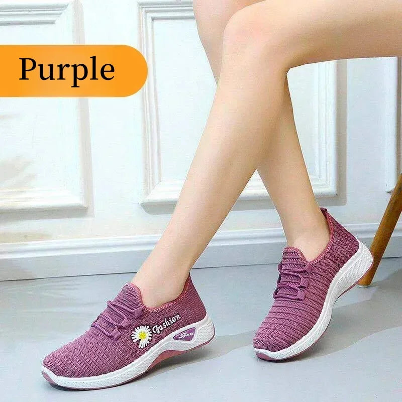 Women's Casual Sneakers | Stylish Autumn Fly-Weave Walking Shoes with Daisy Design