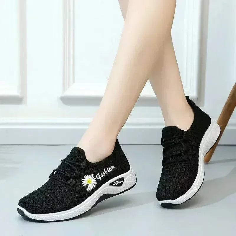 Women's Casual Sneakers | Stylish Autumn Fly-Weave Walking Shoes with Daisy Design