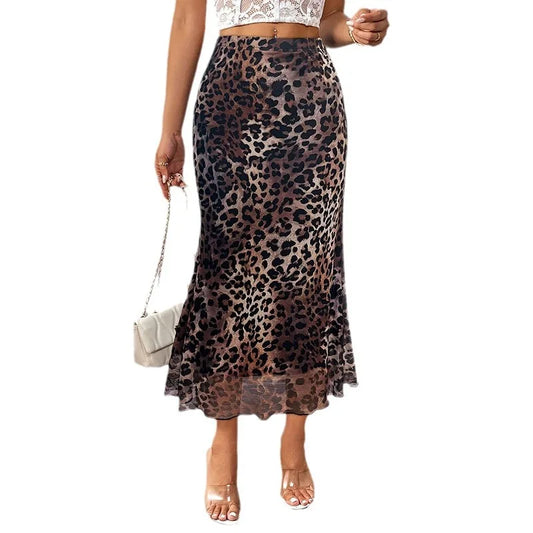 Chic Leopard Print Fishtail Skirt: Autumn 2024's Must-Have Knitted Mesh Statement Piece