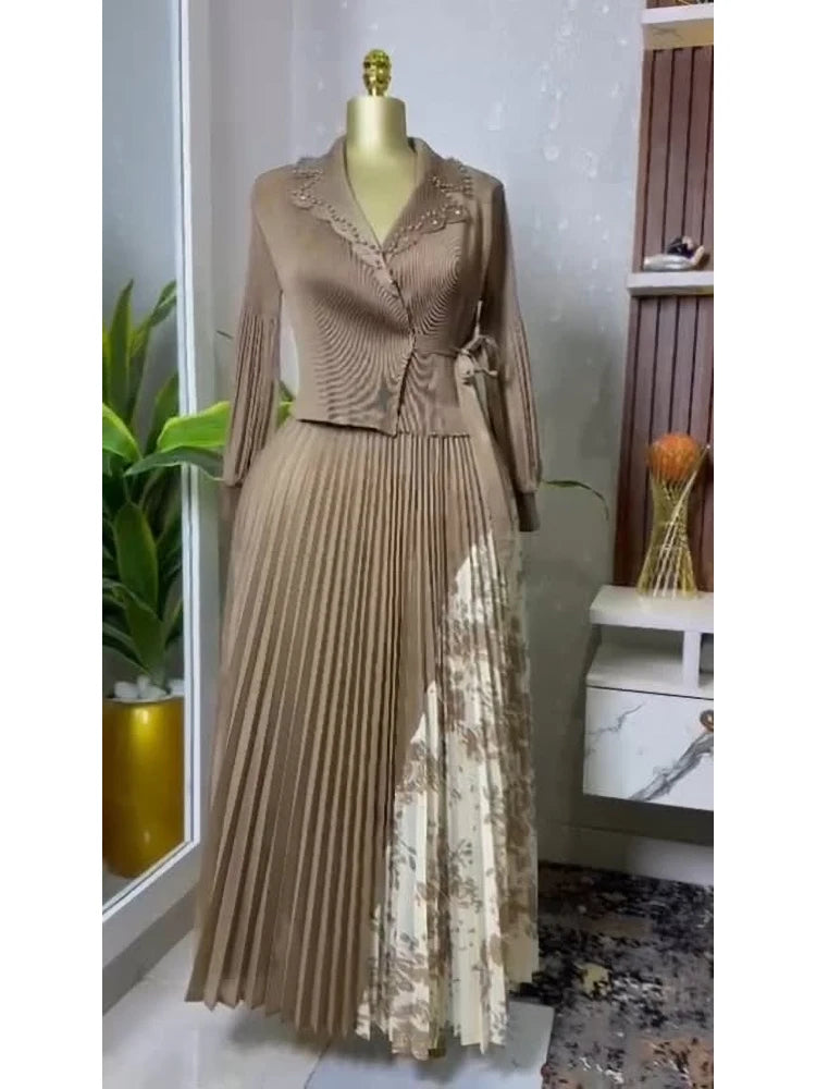 EGRM Women's Spring Dress 2025  Elegant Pleated Skirt, Suit Collar, Flattering A-Line Silhouette