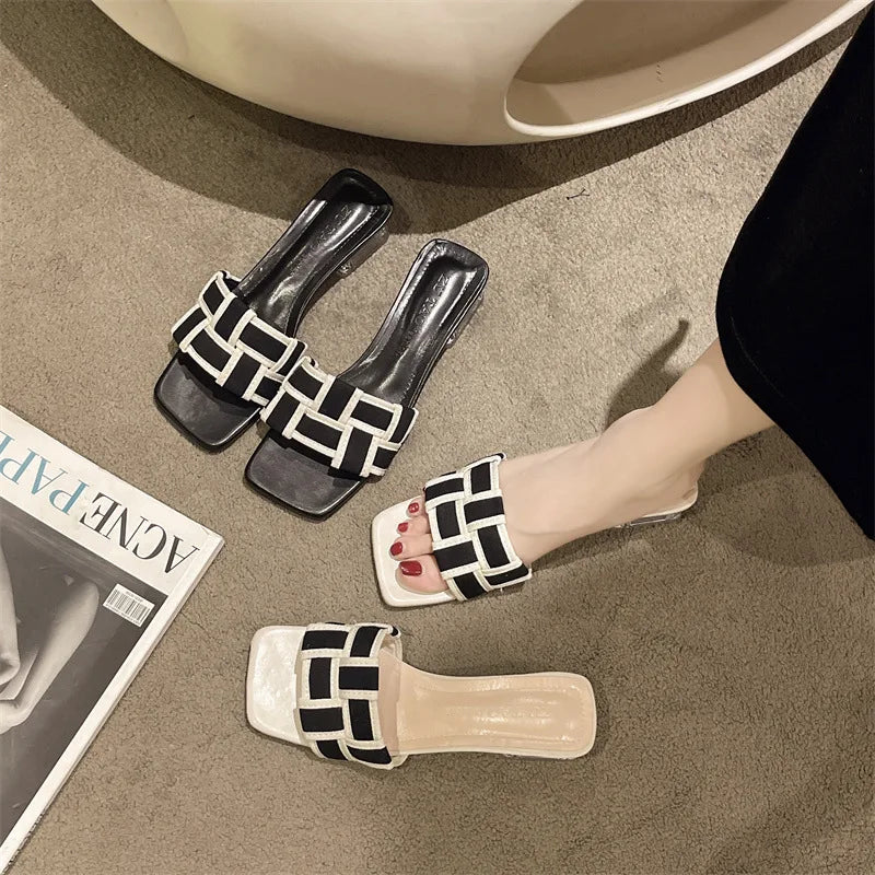 Summer 2024 Braided Sandals Chunky Sole Open-Toe Fashion Slippers, Beach Shoes, Women's Shoes