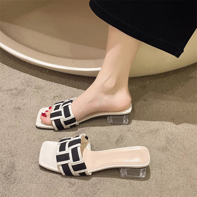 Summer 2024 Braided Sandals Chunky Sole Open-Toe Fashion Slippers, Beach Shoes, Women's Shoes