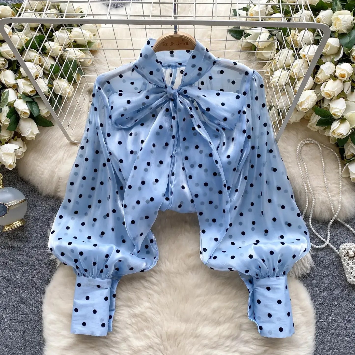 2025 Sweet Vintage Polka Dot Shirt long Sleeve Office ladies Blouses Tops