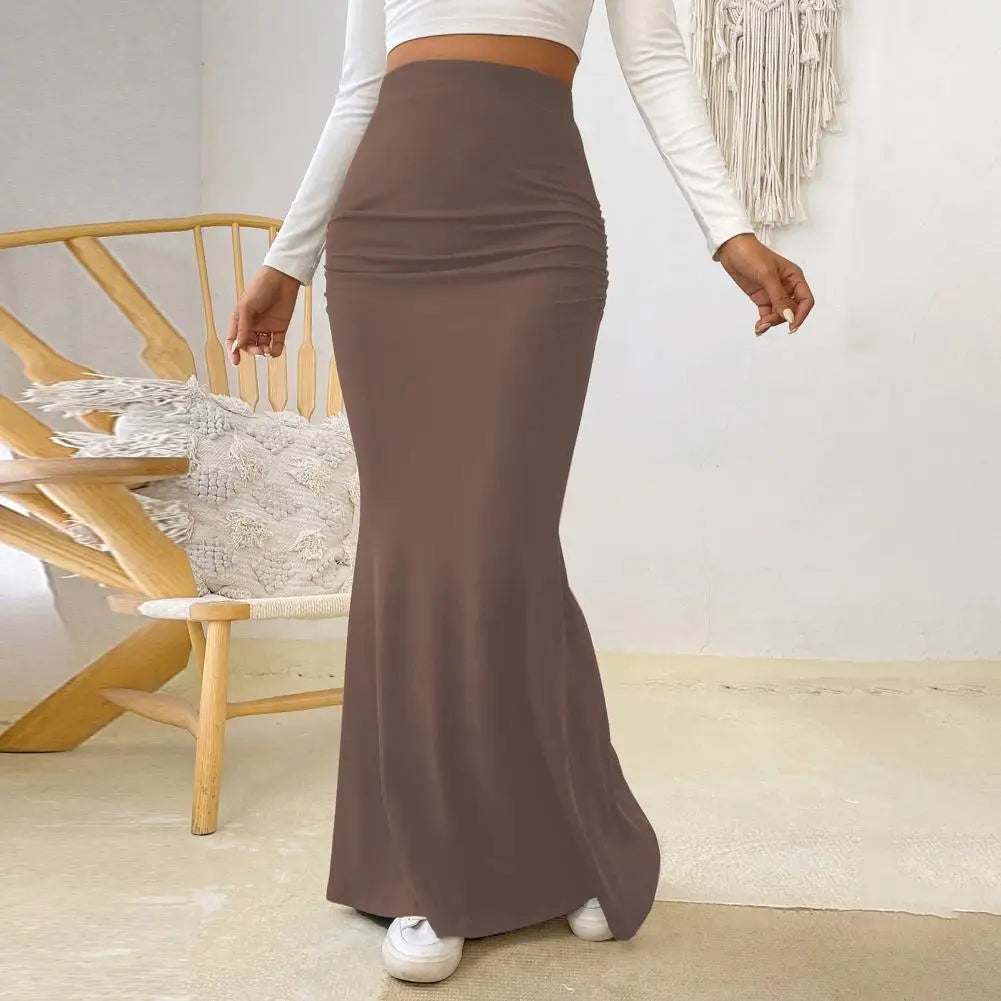 Solid Color High-Waist Maxi Skirt – Trendy & Flattering