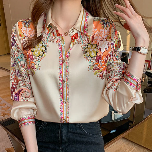 Women's Floral Print Long Sleeve Blouse | Casual Autumn & Spring Fashion Tops