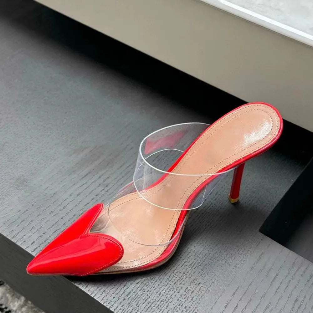 Star-Style Transparent PVC Heels – Mixed-Color Pointed Toe Slingback Mules for Party & Prom high heels