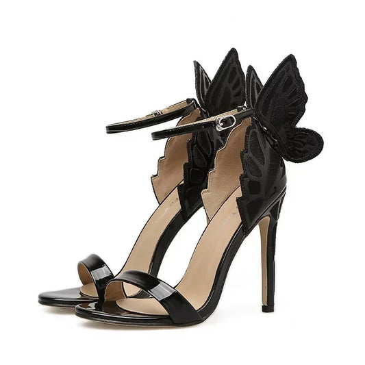 Elegant Stiletto Sandals with Butterfly Wings – Open Toe Heeled Pumps for Summer