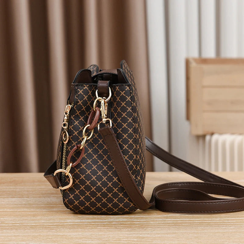 New Women Handbag Bag Luxury Check Print Bucket Shoulder Bag – Flip Top, Large Capacity Crossbody for Women