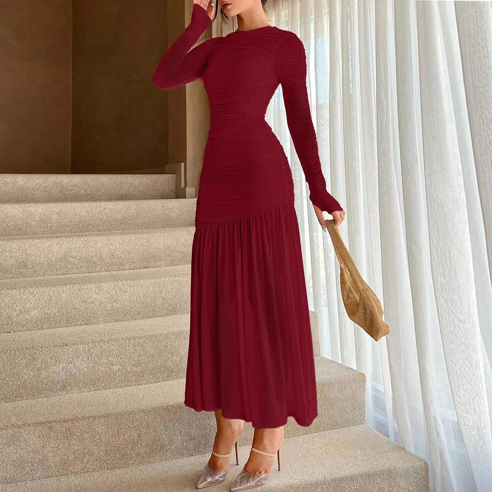 Mia Muse Women's Elegant Fringe Dress Crew Neck, Lettuce Trim, Perfect for Anniversaries