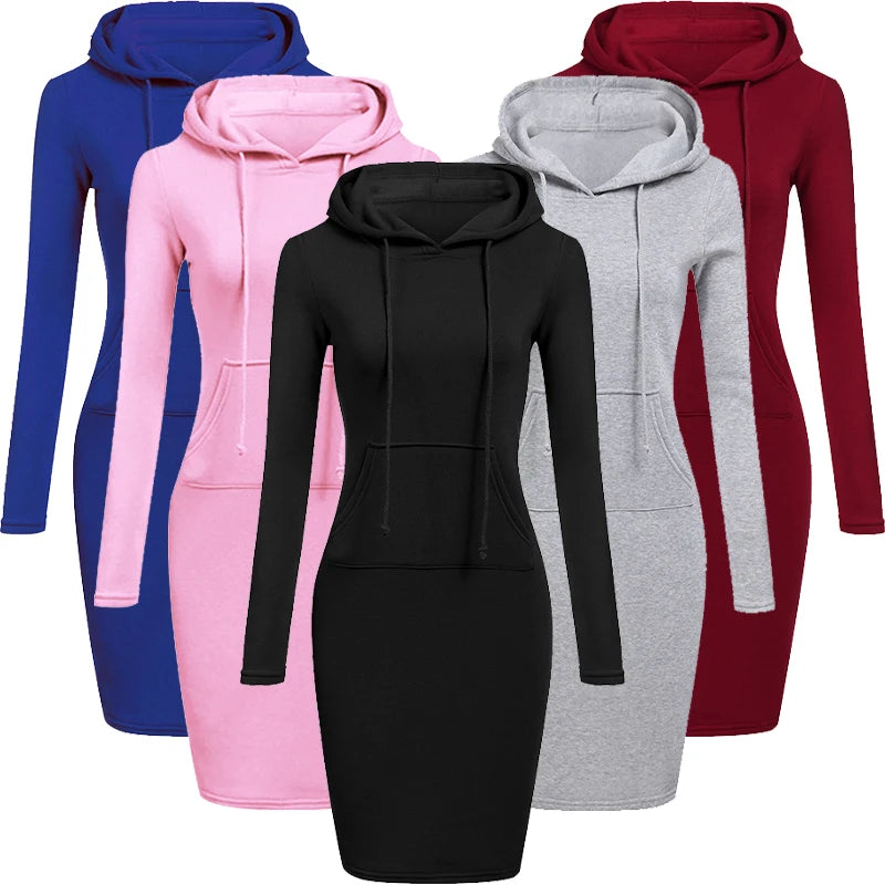 Cozy Autumn Elegance Women's Hooded Dresses & Stylish Sweatshirts for the Season