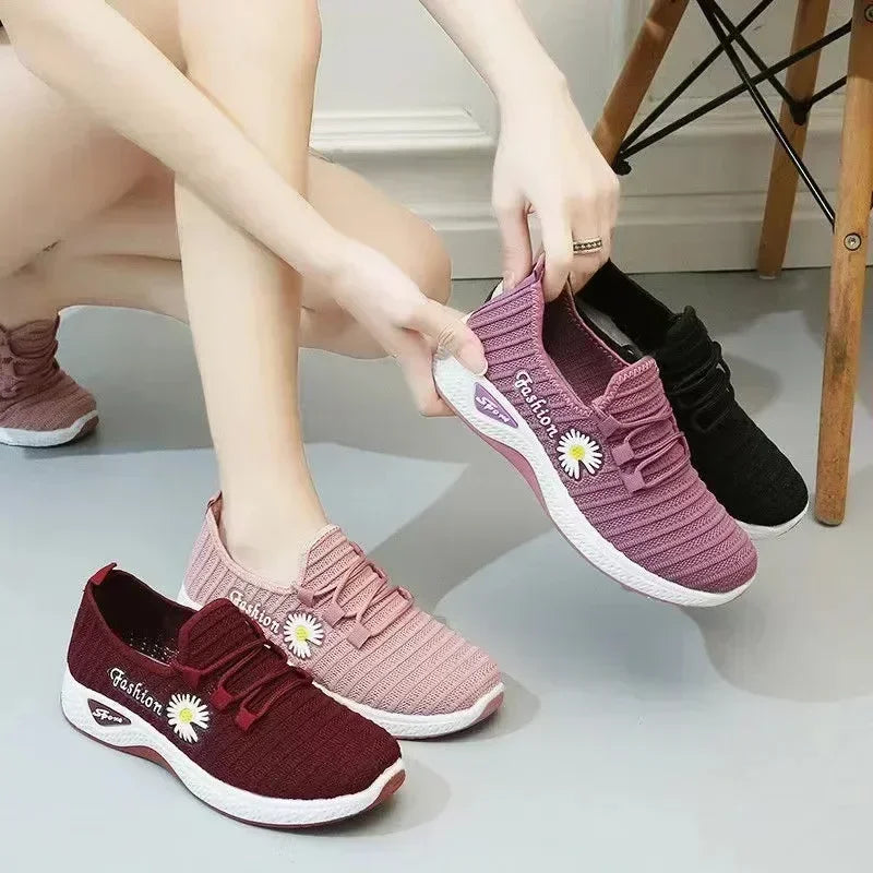 Women's Casual Sneakers | Stylish Autumn Fly-Weave Walking Shoes with Daisy Design