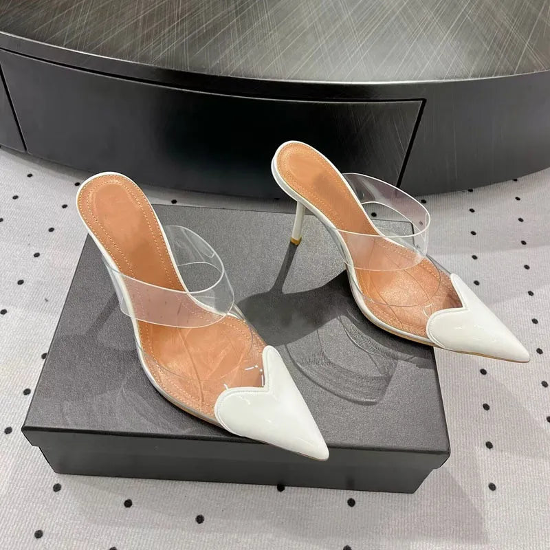 Star-Style Transparent PVC Heels – Mixed-Color Pointed Toe Slingback Mules for Party & Prom high heels