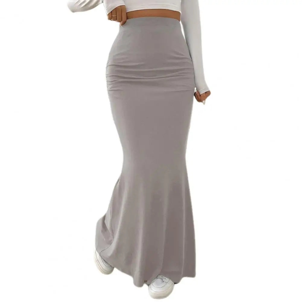 Solid Color High-Waist Maxi Skirt – Trendy & Flattering